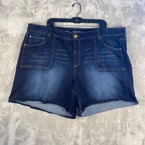 Lane Bryant Womens Dark Wash Denim Shorts Distressed Frayed Hem Size 26